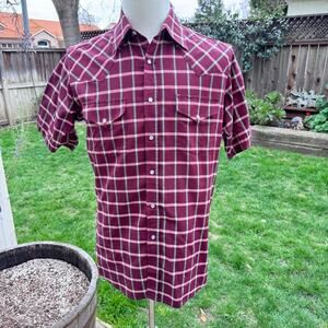 Ely Cattleman Shirt Mens 15.5  Plaid Short Sleeve Cowboy Western Pearl Snap